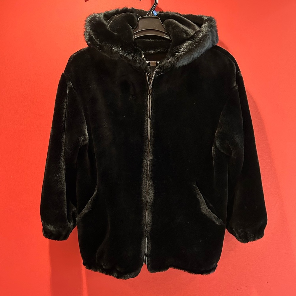 Donny Brook Black Faux Fur Hooded Coat